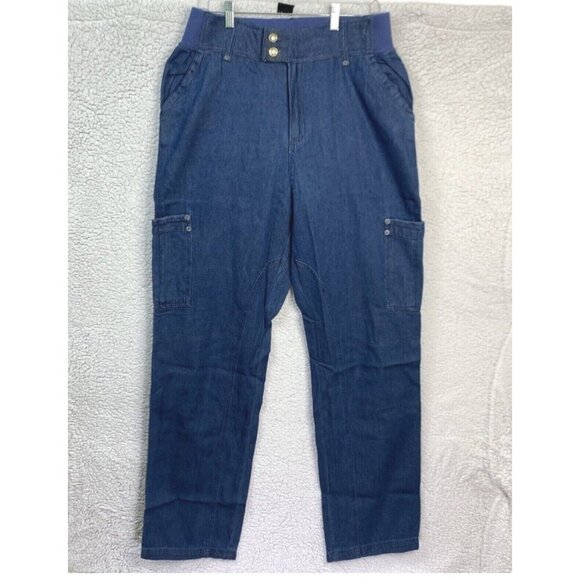 Woman Within NWOT Double Button Front Comfort Waist Cargo Jean Sz 20 Wide Womens - Picture 1 of 16